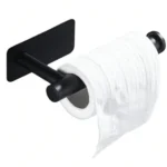 Porta Rollo cilíndrico de Papel Higiénico de metal color negro montado en pared sin perforar